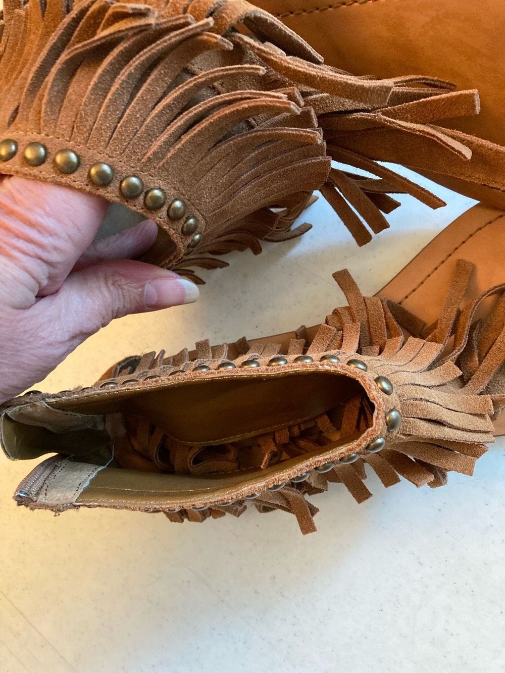Steve Madden Fringe Suede Moccasin Sandals - Brown - Picture 9 of 10